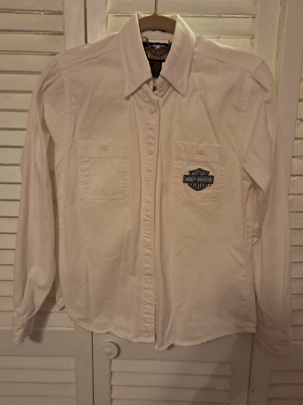 WOMENS HARLEY DAVIDSON WHITE COTTON BUTTON FRONT SHIRT SMALL